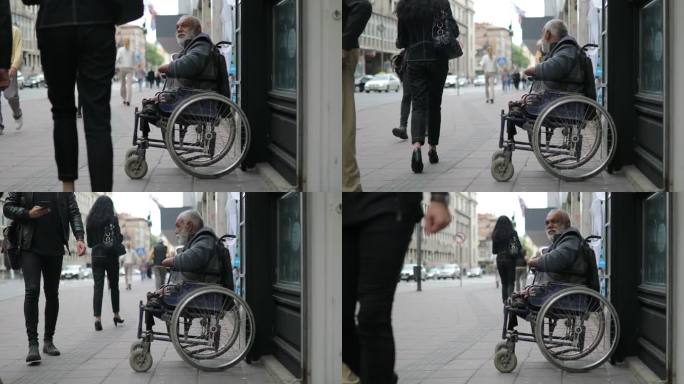 可怜的残疾人在街上要钱