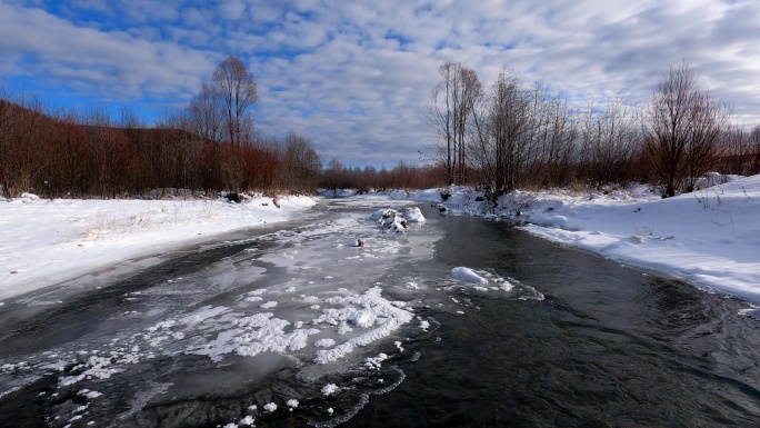 小河溪流雪景