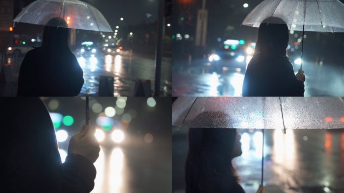 雨夜街头伤感女孩