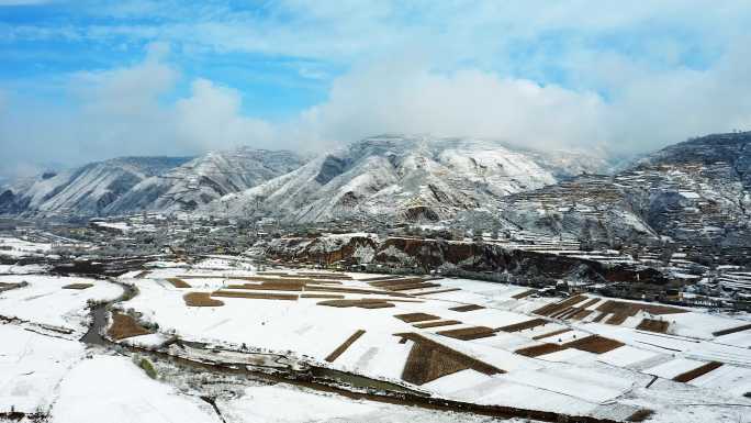 岷县西江镇雪景航拍2