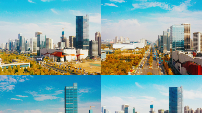 武汉光谷中心城秋天唯美大气航拍视频素材