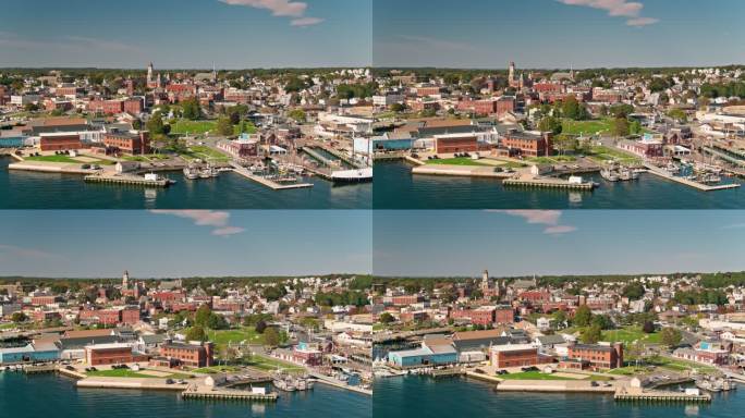 马萨诸塞州格洛斯特的渔港和城镇景观-空中