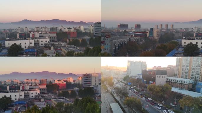 晨曦下的北京房山良乡，云雾远山映衬