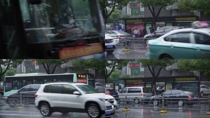 4k雨中排队等公交车