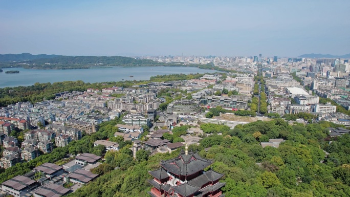 航拍杭州城隍阁西湖大全景