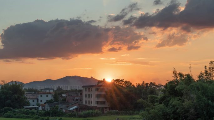 农村夕阳日落延时4K