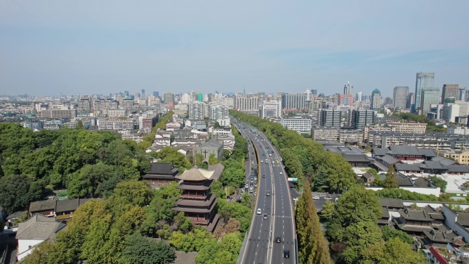 航拍杭州中河高架 望仙阁