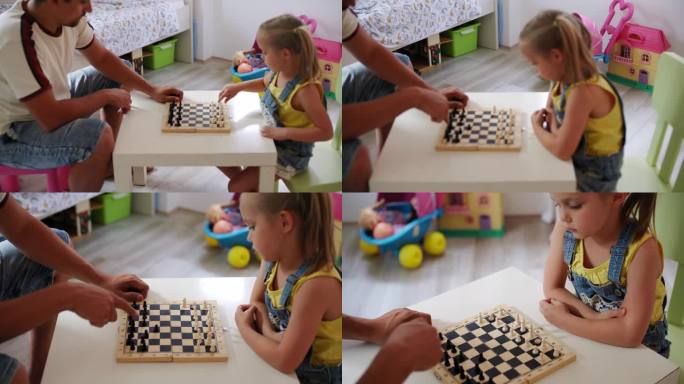 父亲和女儿下棋智力游戏益智游戏亲情陪伴