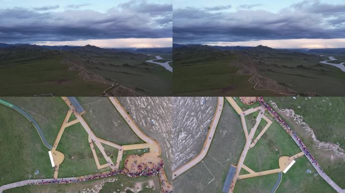 新疆航拍巴音布鲁克草原公路风景画面