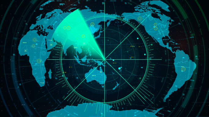 高科技军事雷达扫描世界地图