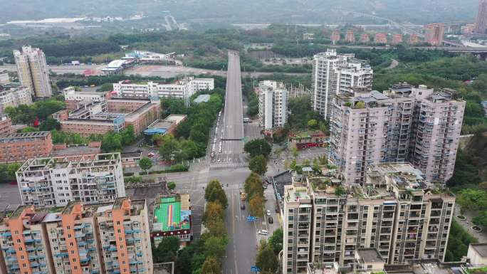 航拍重庆北碚北温泉街道全域临时管控的城南