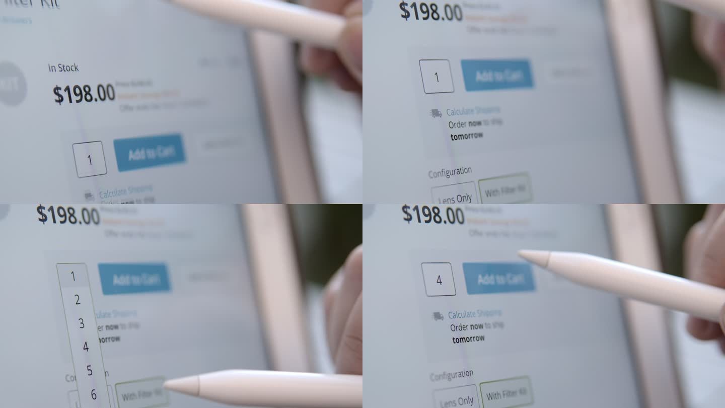 使用数字平板电脑进行网上购物的极致特写