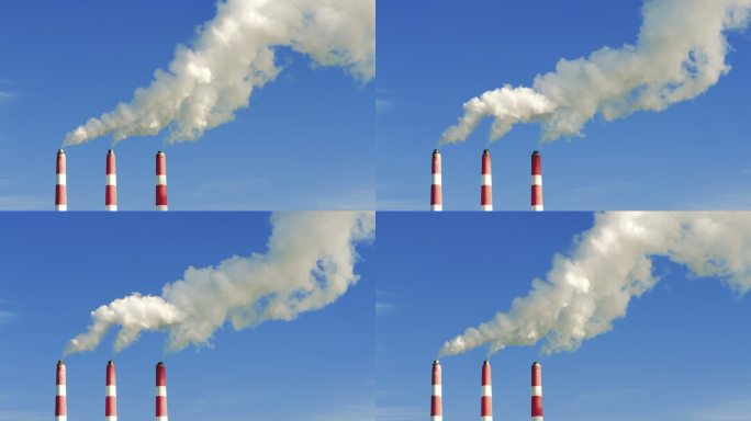 天然气发电站工厂烟囱排放浓烟全球变暖温室