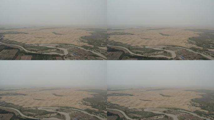 新疆航拍塔克拉玛干沙漠+塔里木河画面