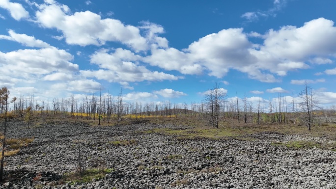 航拍内蒙达尔滨湖火山熔岩地貌