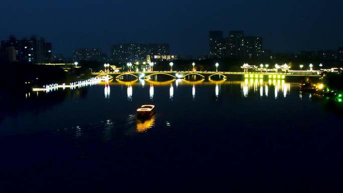 泰州市凤城河-夜景航拍