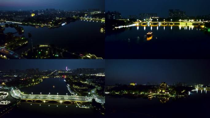 泰州市凤城河-夜景航拍