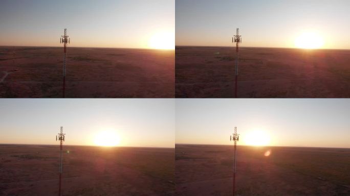日落时的5G蜂窝塔：移动电话和视频数据传输的蜂窝通信塔