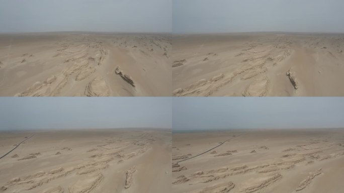 青海航拍315国道沙漠雅丹大景环绕画面
