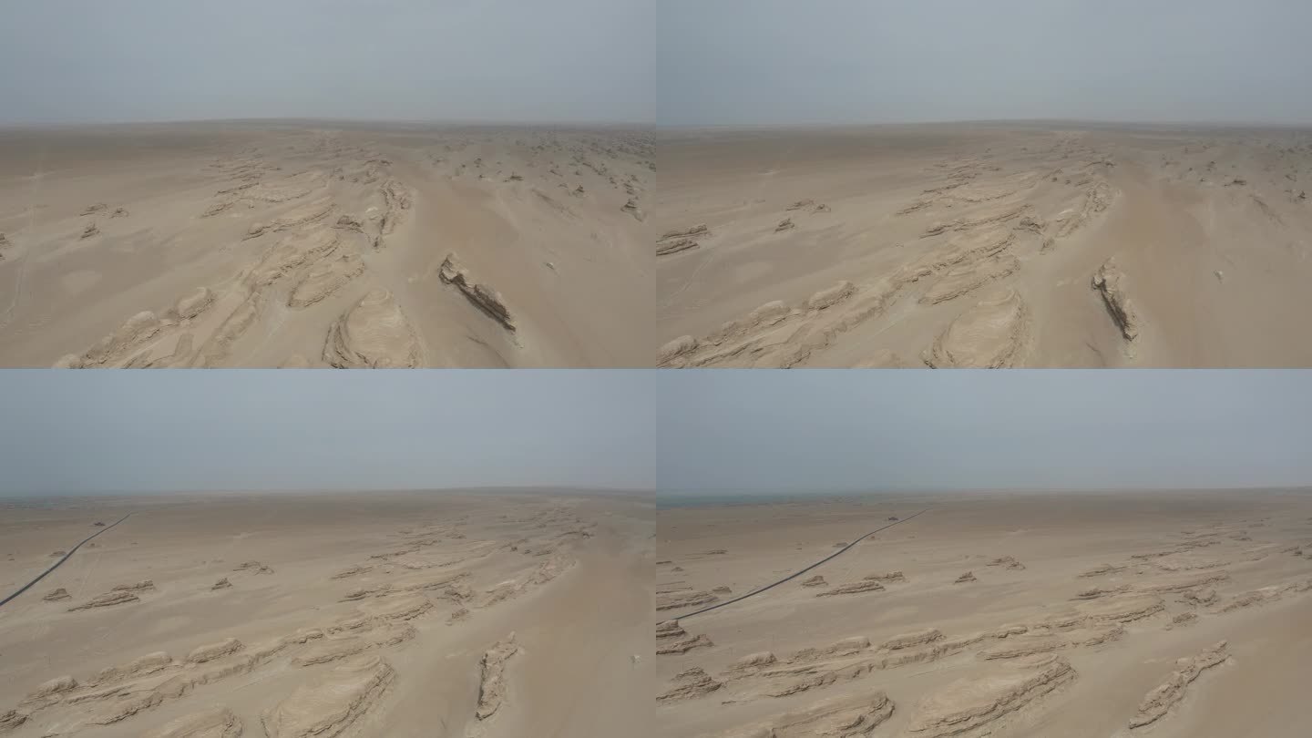 青海航拍315国道沙漠雅丹大景环绕画面