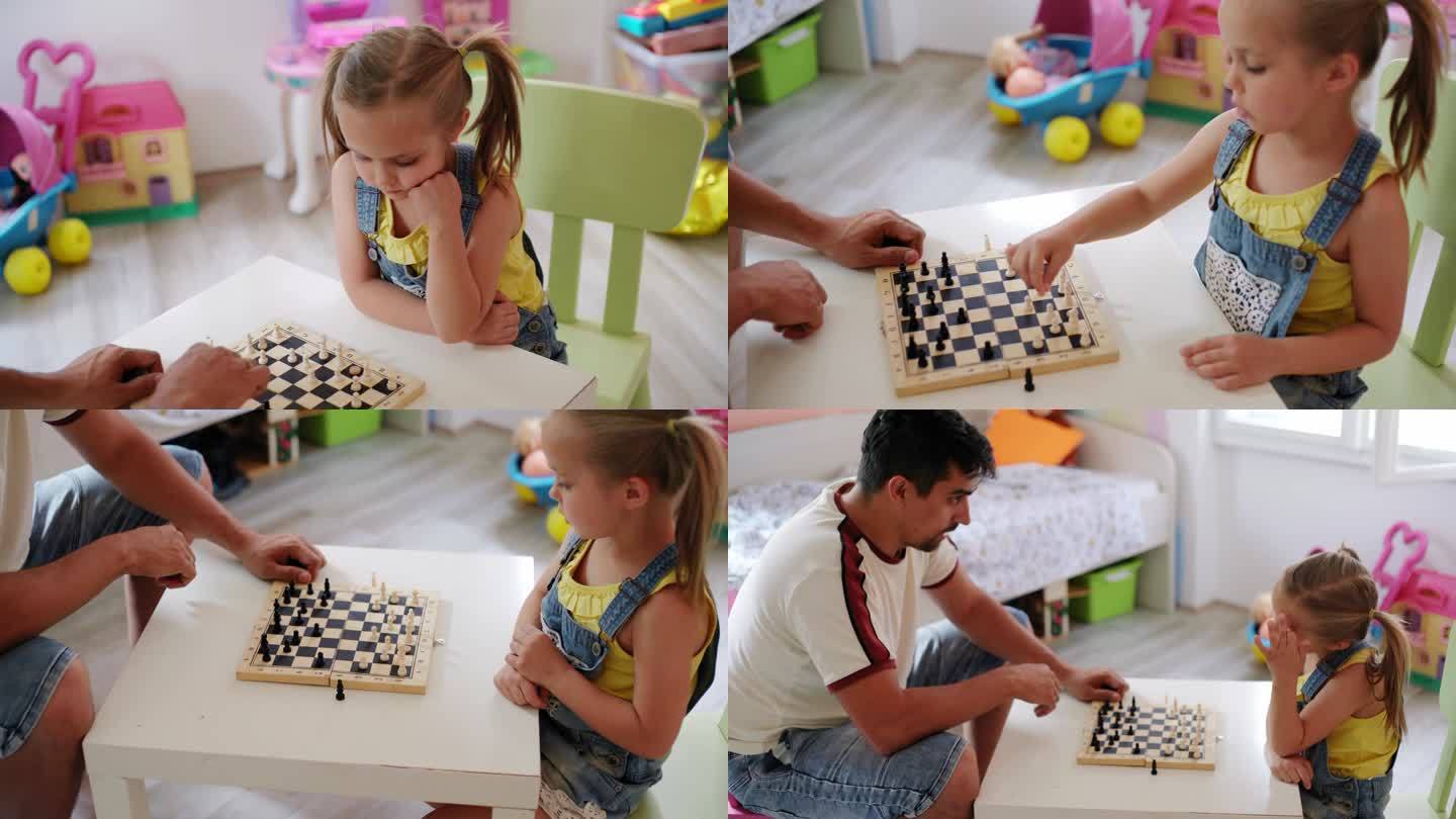 父亲和女儿下棋高质量陪伴成长益智居家孩子