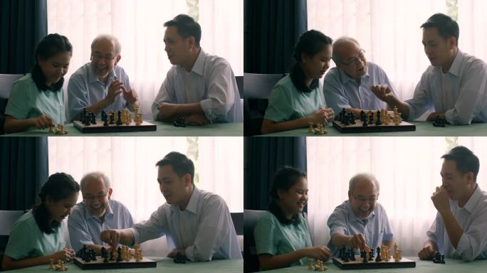 下棋时间，家人一起下棋比赛。