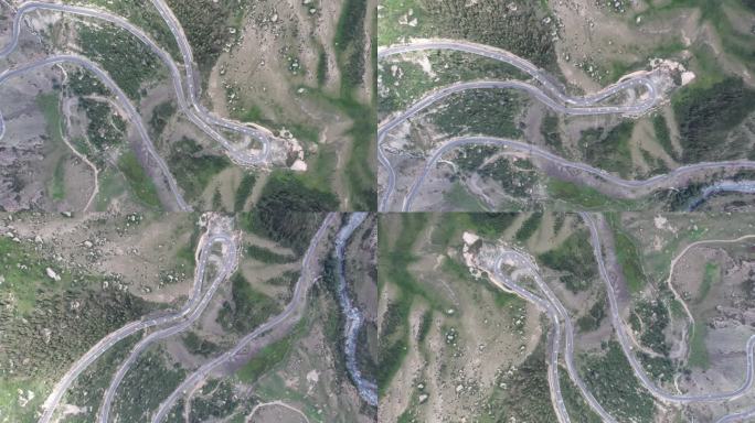 新疆航拍独库公路小龙池盘山回形公路俯拍