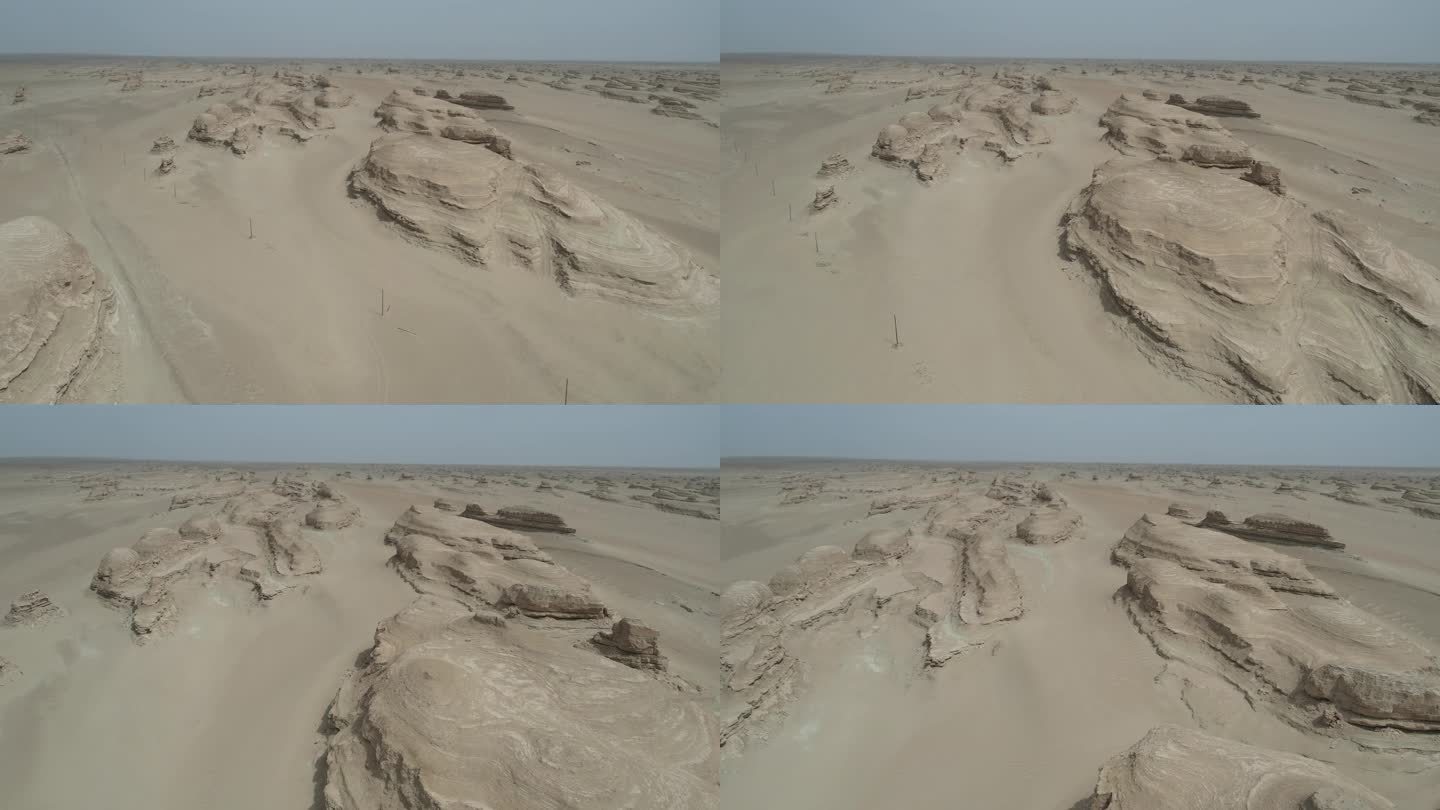 青海航拍315国道沙漠雅丹前行俯拍画面