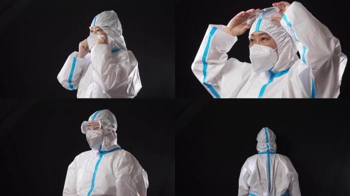 医护核酸工作人员胜利加油手势穿防护服