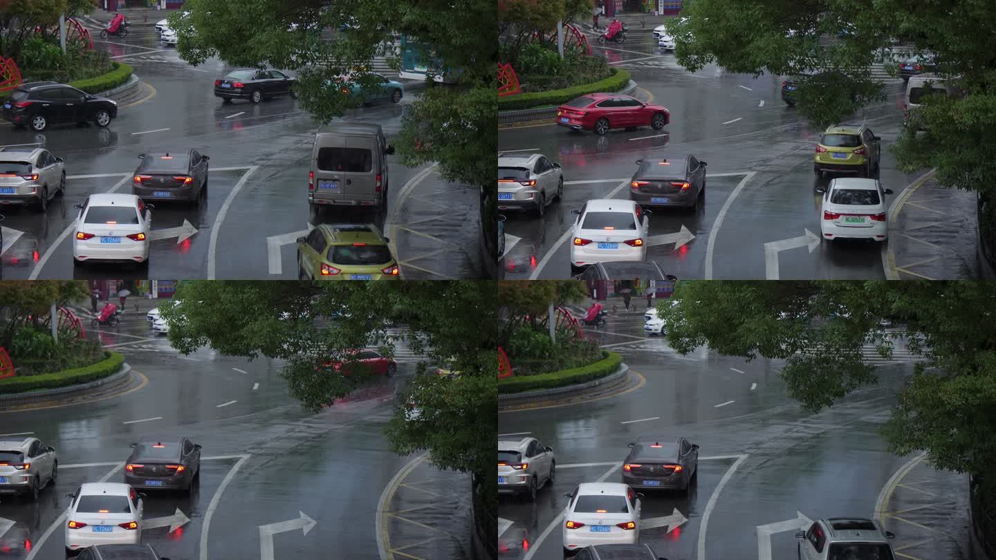 4k下雨街上的车辆和行人