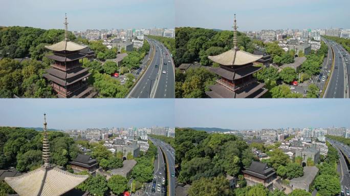 航拍杭州河坊街望仙阁中河高架