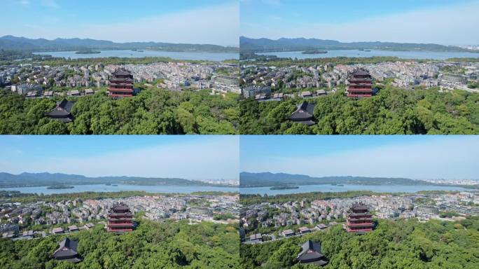 航拍杭州城隍阁西湖大全景