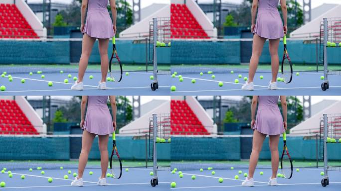 网球练习努力预备动作球拍场地运动场女性
