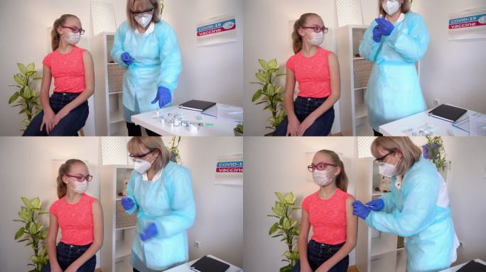 女孩接种新冠肺炎疫苗