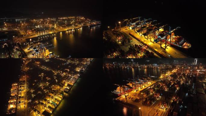 深圳盐田港 盐田港夜景 盐田港航拍素材