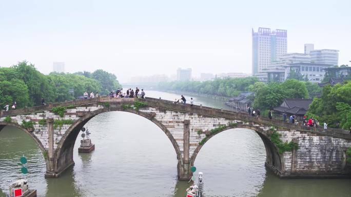 4k航拍杭州老桥 拱宸桥 大运河
