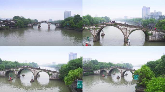 4k航拍杭州老桥 拱宸桥 大运河