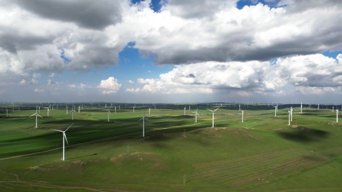 风力涡轮机鸟瞰图风力发电清洁能源环保风电
