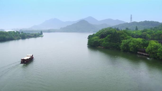 4k航拍杭州跨湖桥遗址、湖泊