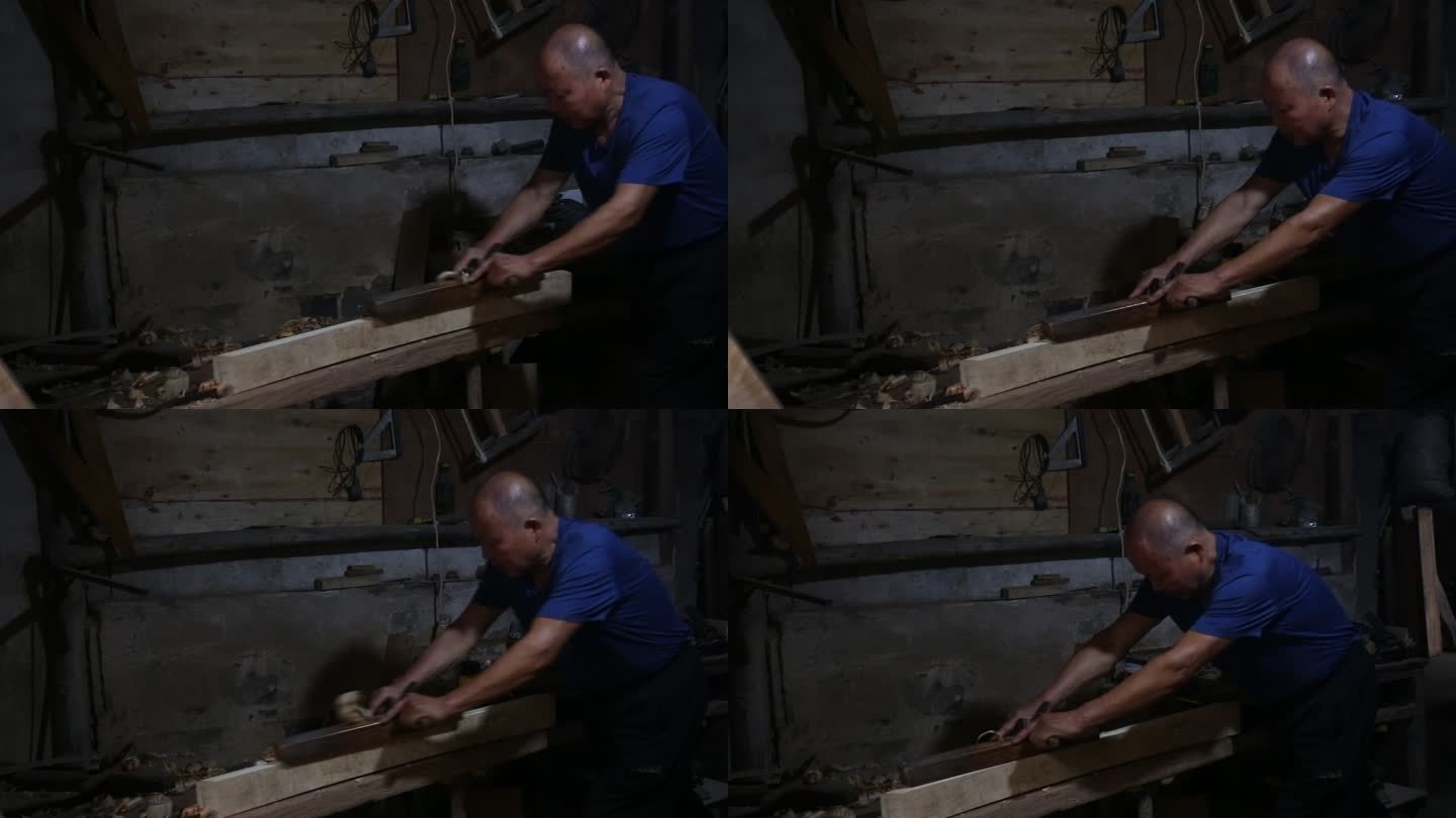 传统木匠刨木头划线画线实拍原素材