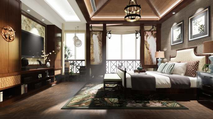 4K空间光影美学酒店卧室东南亚风格