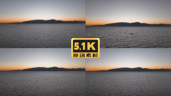 5K-抚仙湖日落风光航拍，抚仙湖晚霞光影