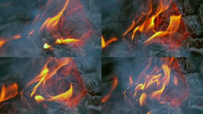 SLO MO舔木头时火焰移动