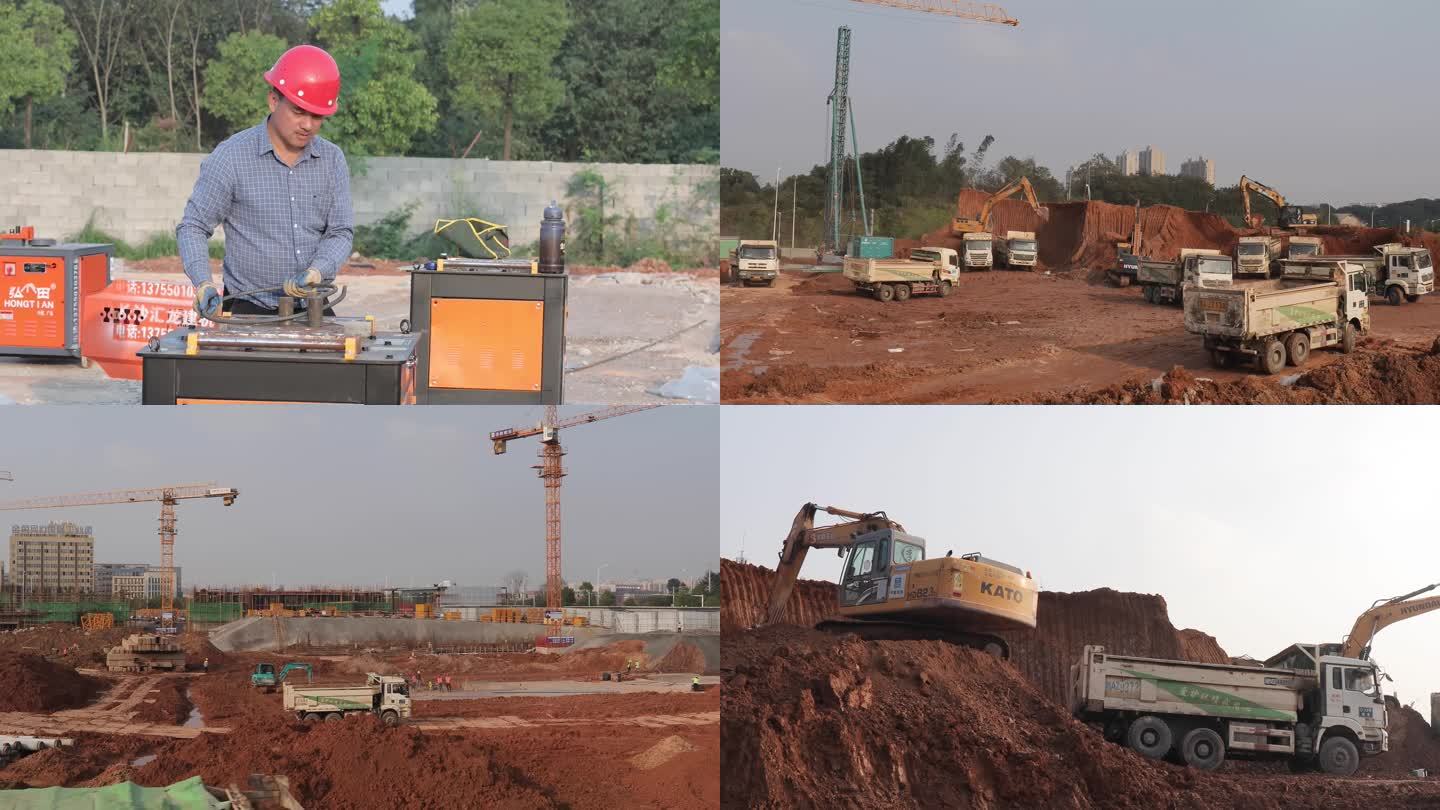 4K建筑工地施工测量挖机土方运输