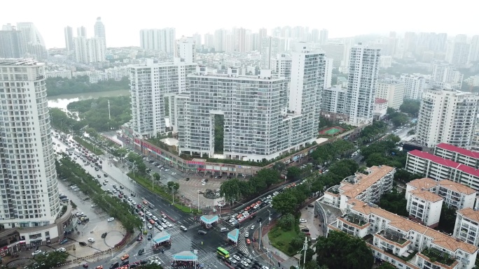 航拍海南省三亚市城市风光一线海景城市