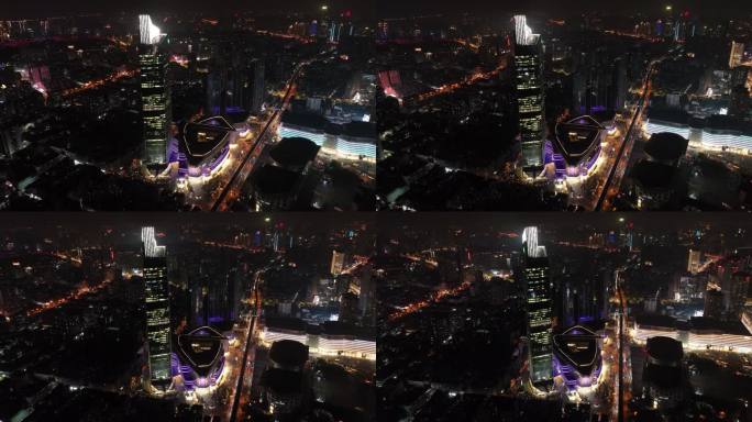 京汉大道和恒隆广场周边夜景航拍