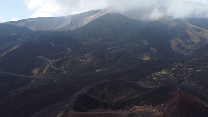 意大利西西里岛活火山埃特纳火山鸟瞰图