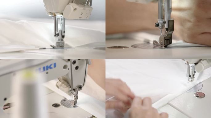 缝纫 特写 手 布料 缝纫机 白色