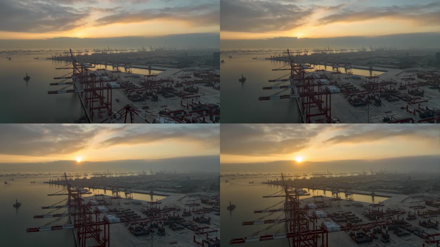广州港延时大湾区码头早晨自贸港