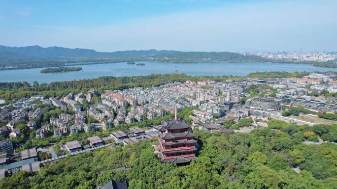 多角度航拍杭州城隍阁 西湖全景